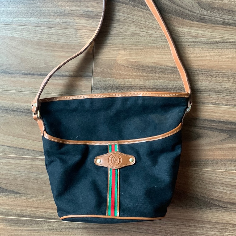 Italian style canvas crossbody with tan trim